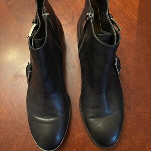 Black Leather Ankle Boots with Buckle